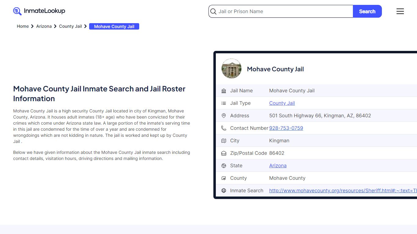 Mohave County Jail Inmate Search and Jail Roster Information